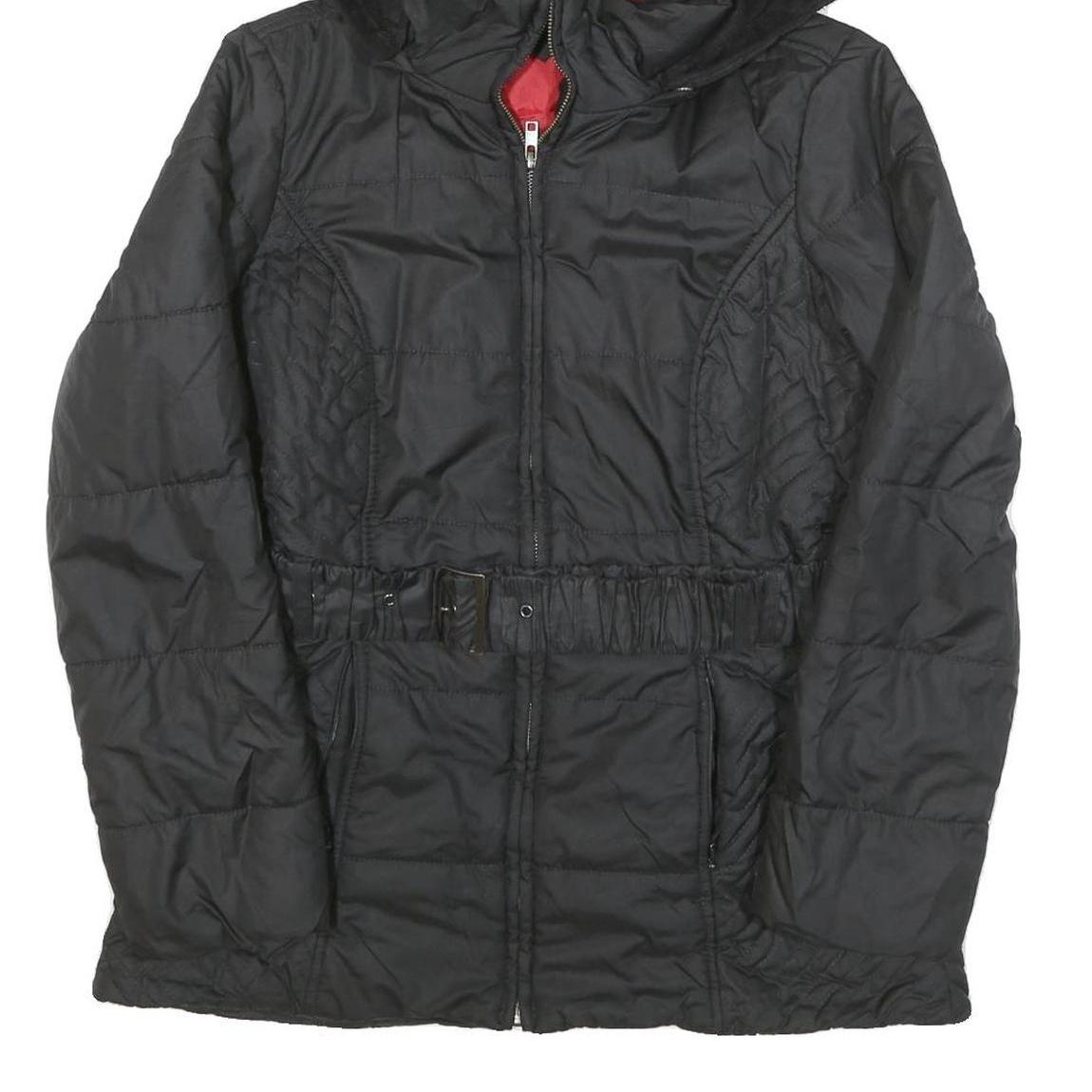 TOMMY HILFIGER Womens Black Classic Jacket M Polyester Blend Quilted Hooded Zip