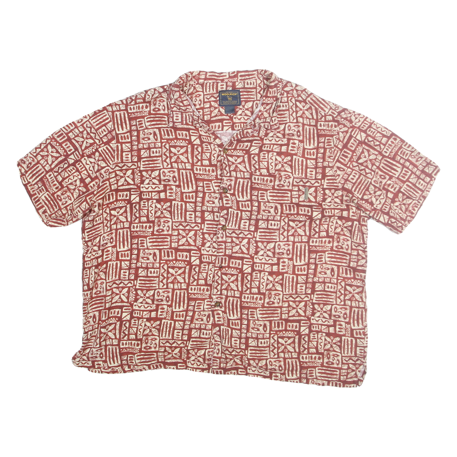 WOOLRICH Mens Rust & Cream Pattern Cotton Blend Shirt 2XL Casual Summer Button