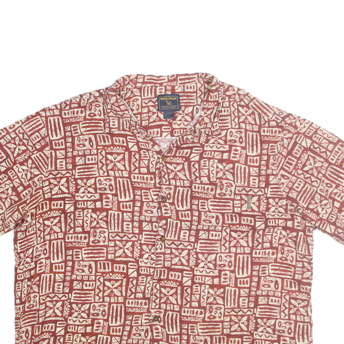 WOOLRICH Mens Rust & Cream Pattern Cotton Blend Shirt 2XL Casual Summer Button