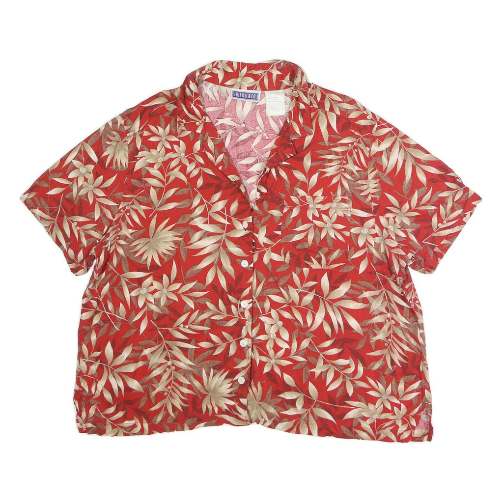 ERIKA Womens Red Cream Floral Print Shirt Short Sleeve Collared 2XL Cotton Blend