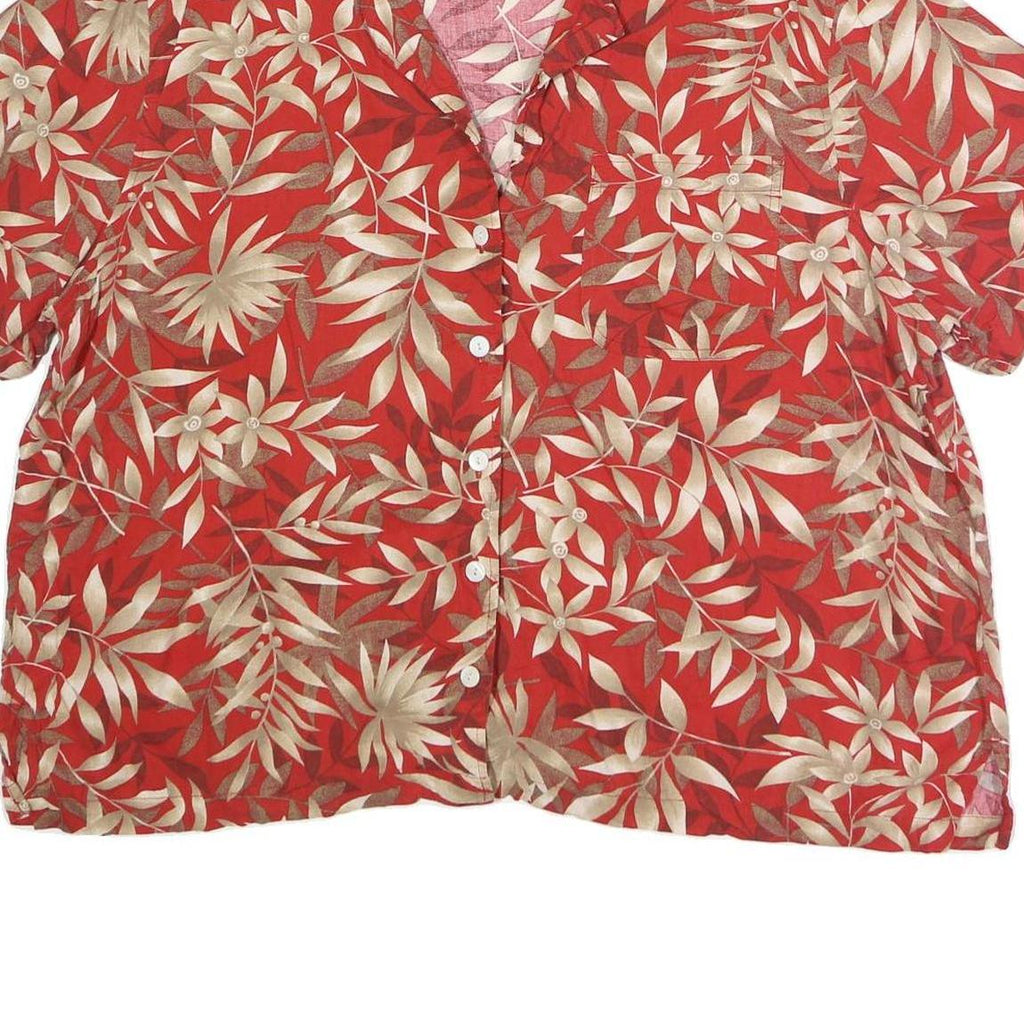 ERIKA Womens Red Cream Floral Print Shirt Short Sleeve Collared 2XL Cotton Blend
