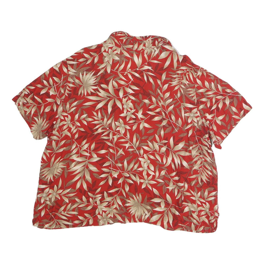 ERIKA Womens Red Cream Floral Print Shirt Short Sleeve Collared 2XL Cotton Blend