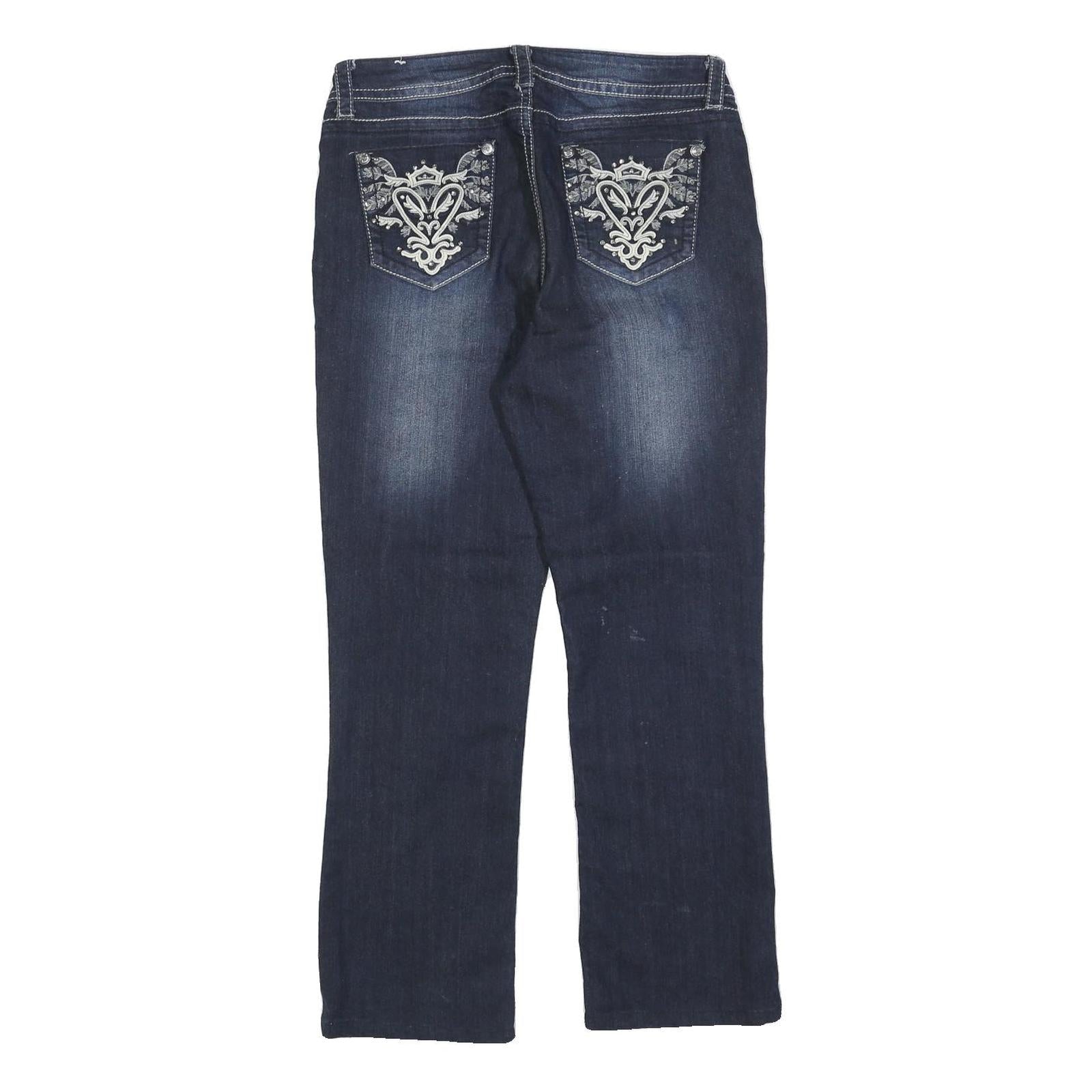 SOKU Womens Jeans Blue Regular Straight Denim Medium W30 L28 Embroidered Back