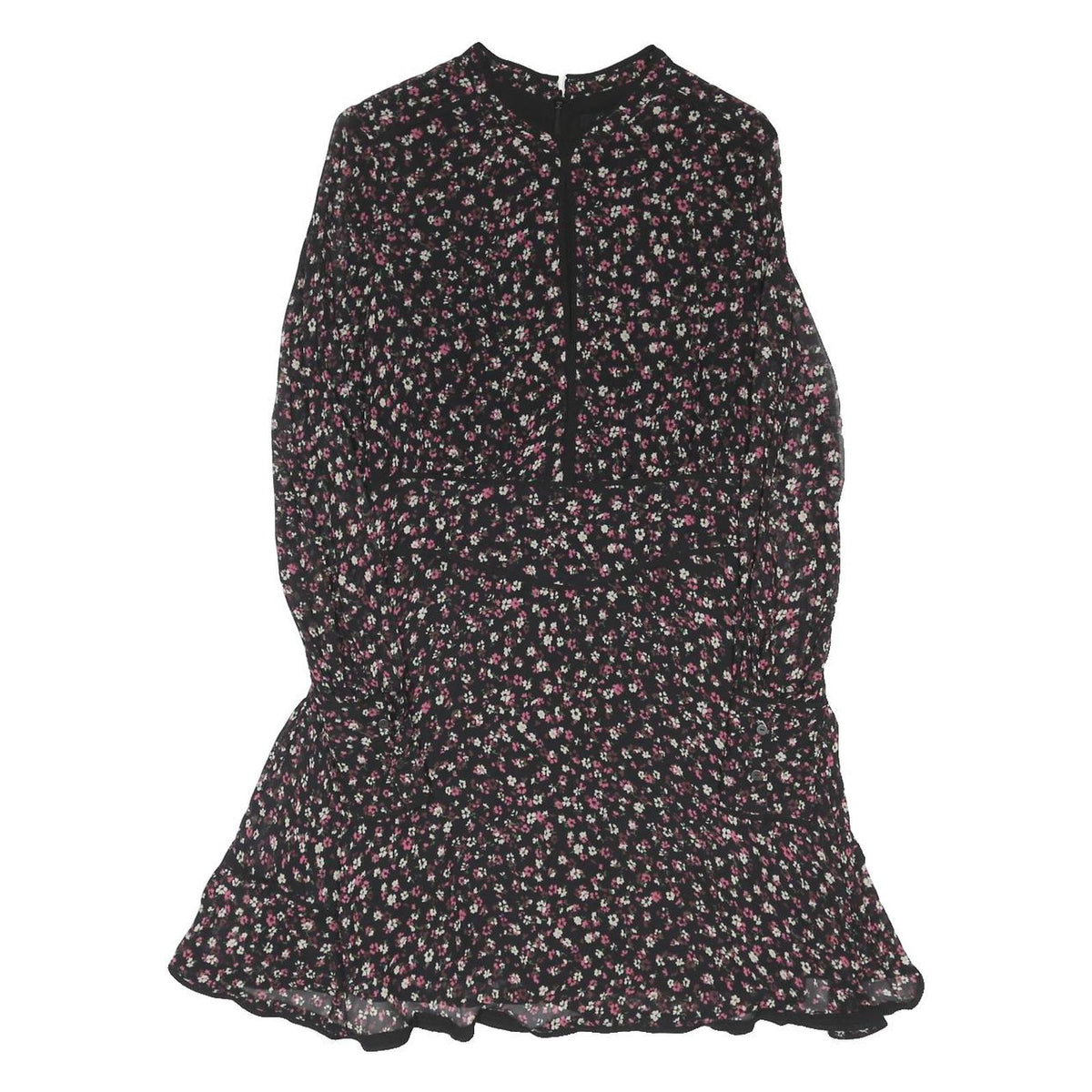 ALLSAINTS Womens Black Floral Day Dress Viscose Long Sleeve Short S