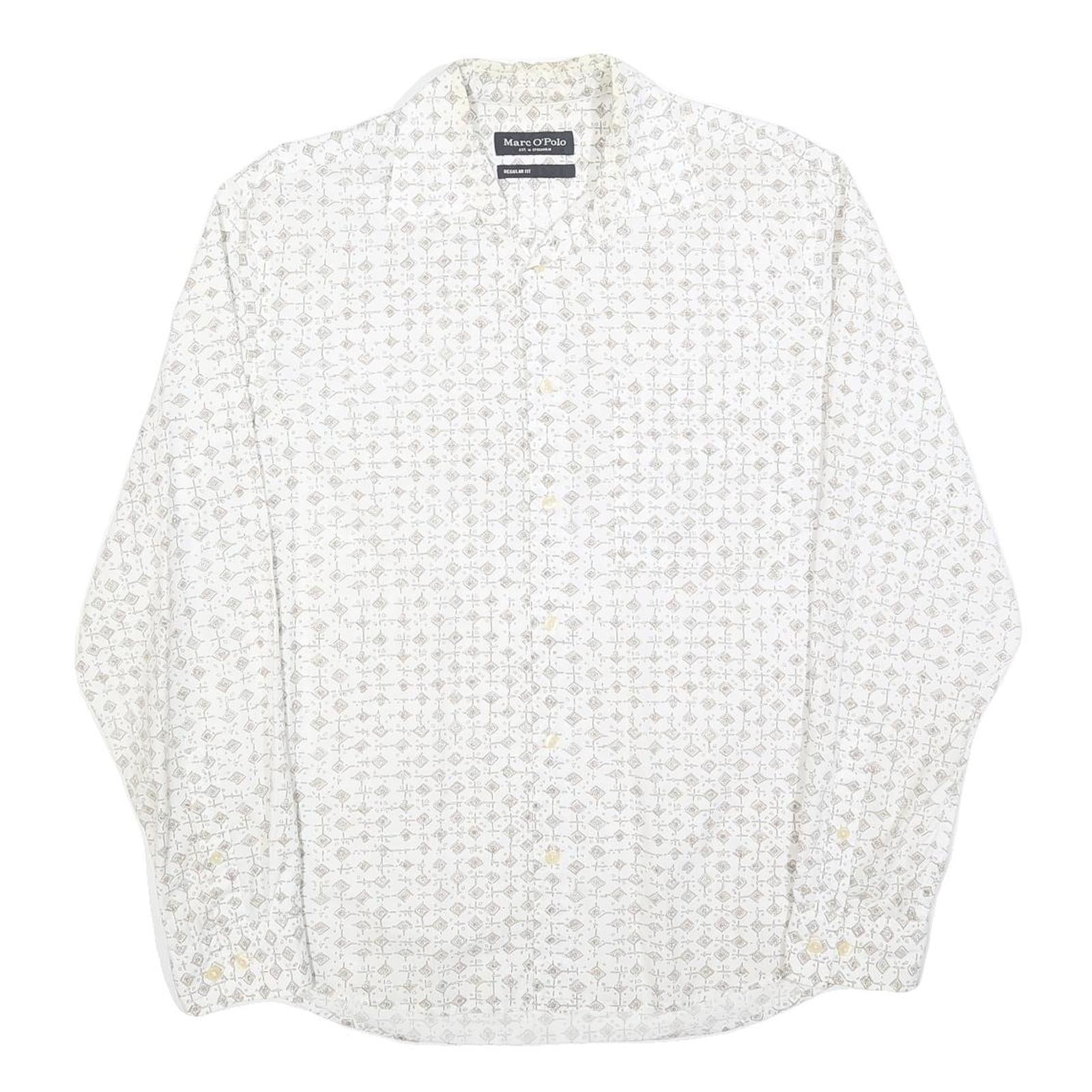 MARC O'POLO Mens White & Grey Patterned Shirt M Cotton Blend Long Sleeve Casual