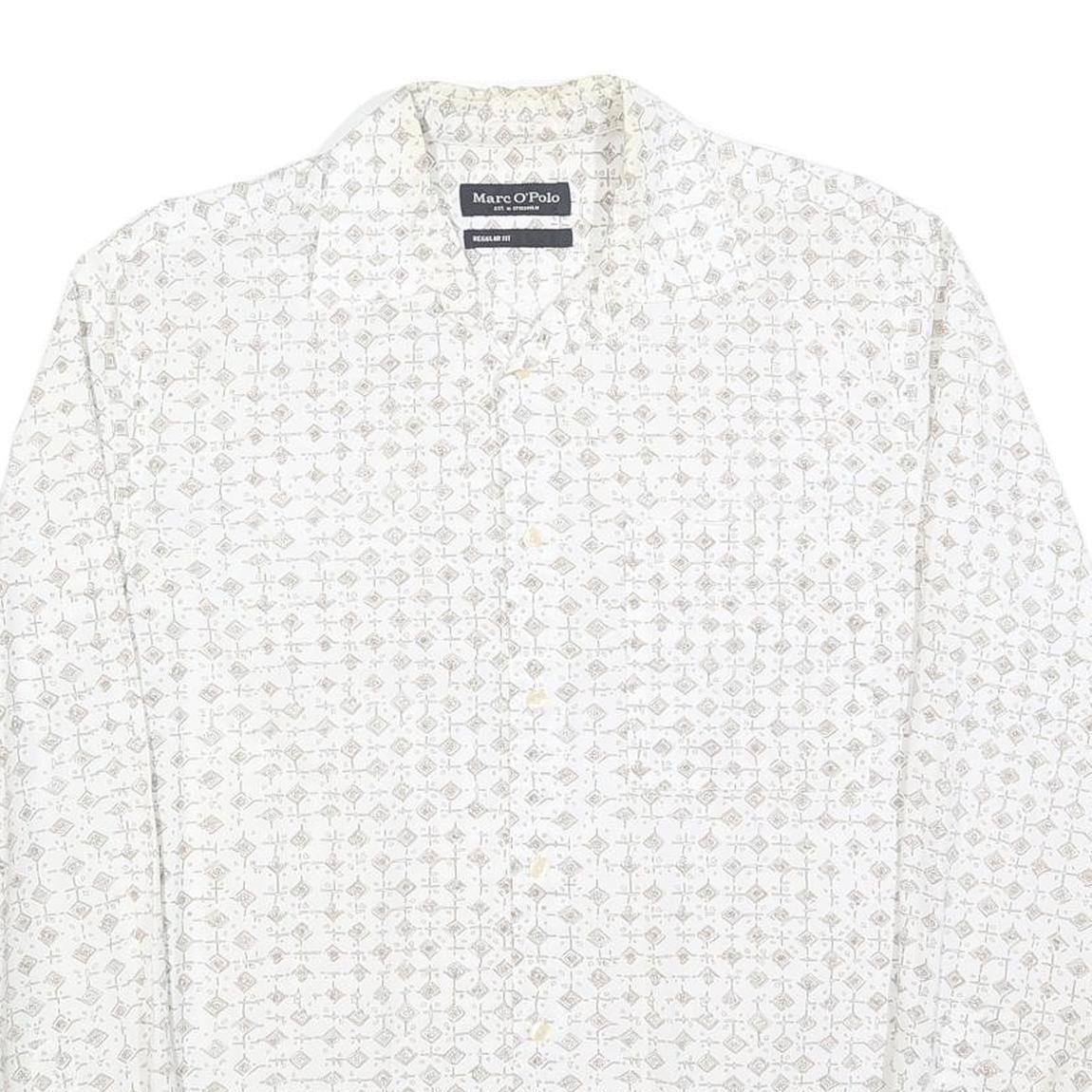 MARC O'POLO Mens White & Grey Patterned Shirt M Cotton Blend Long Sleeve Casual