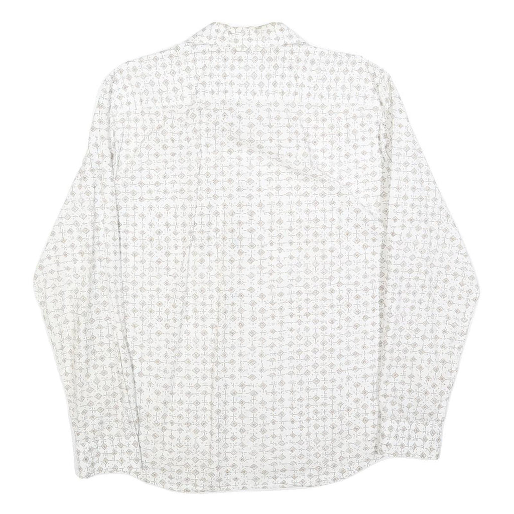 MARC O'POLO Mens White & Grey Patterned Shirt M Cotton Blend Long Sleeve Casual