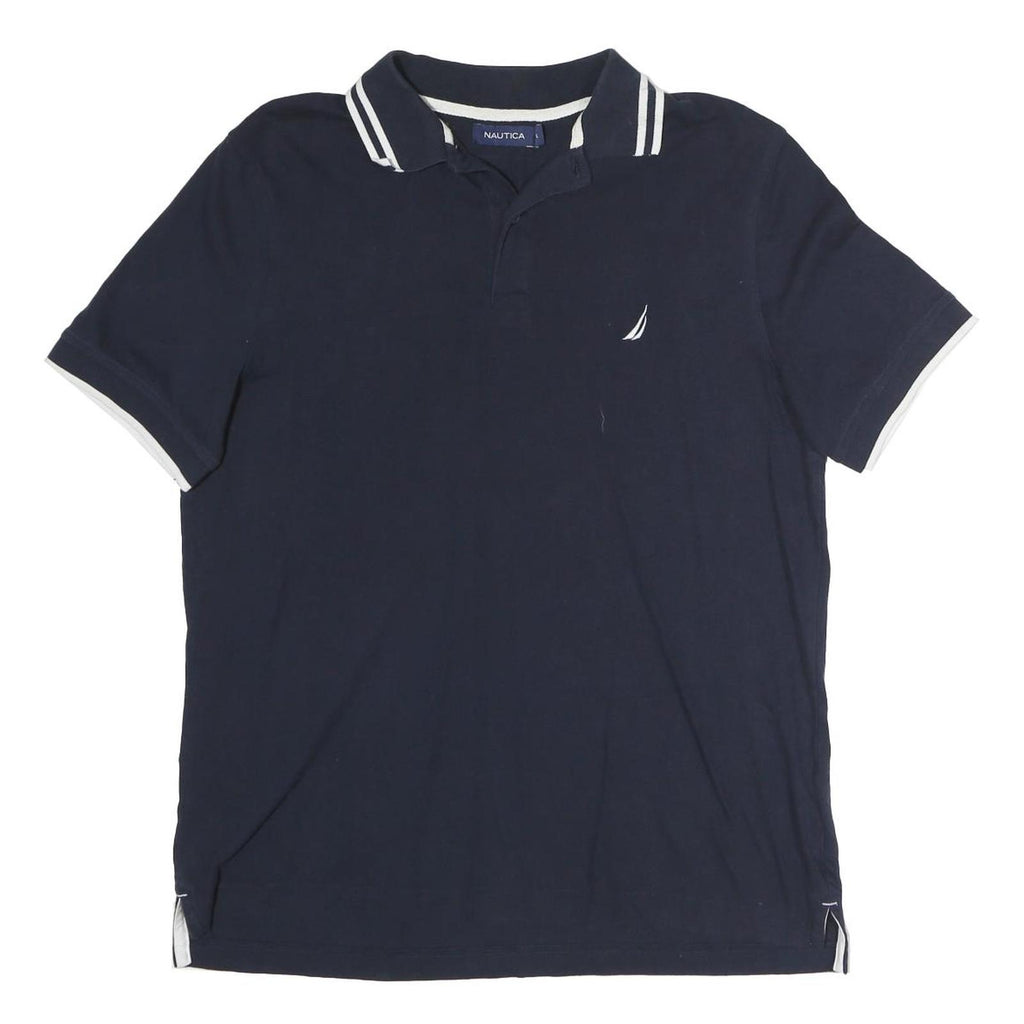 NAUTICA Mens Navy Blue Short Sleeve Plain L Cotton Polo Shirt Casual