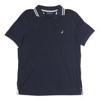 NAUTICA Mens Navy Blue Short Sleeve Plain L Cotton Polo Shirt Casual
