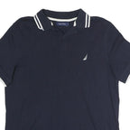 NAUTICA Mens Navy Blue Short Sleeve Plain L Cotton Polo Shirt Casual