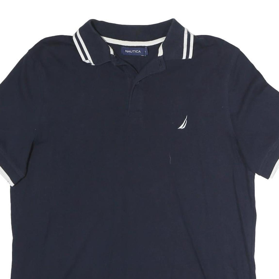 NAUTICA Mens Navy Blue Short Sleeve Plain L Cotton Polo Shirt Casual