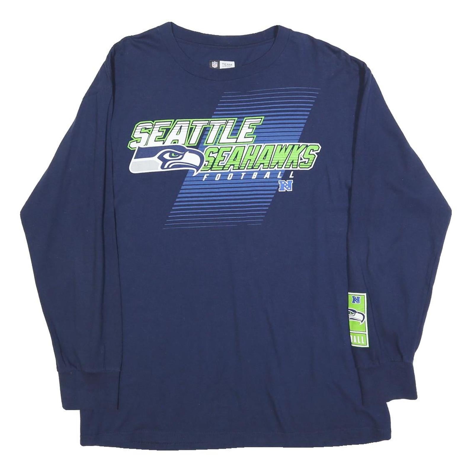 NFL Mens Blue Seattle Seahawks Long Sleeve Crew Neck Graphic T-Shirt L