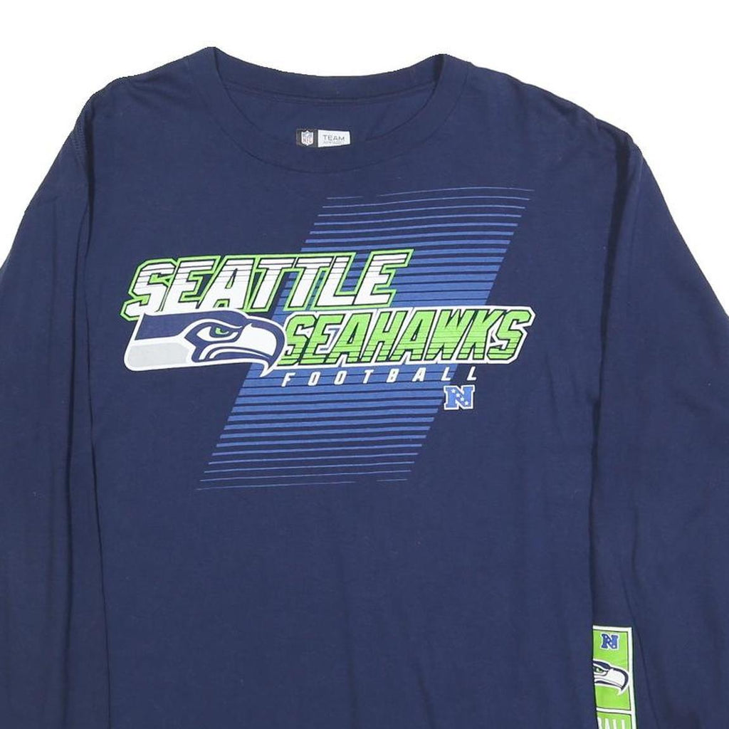 NFL Mens Blue Seattle Seahawks Long Sleeve Crew Neck Graphic T-Shirt L