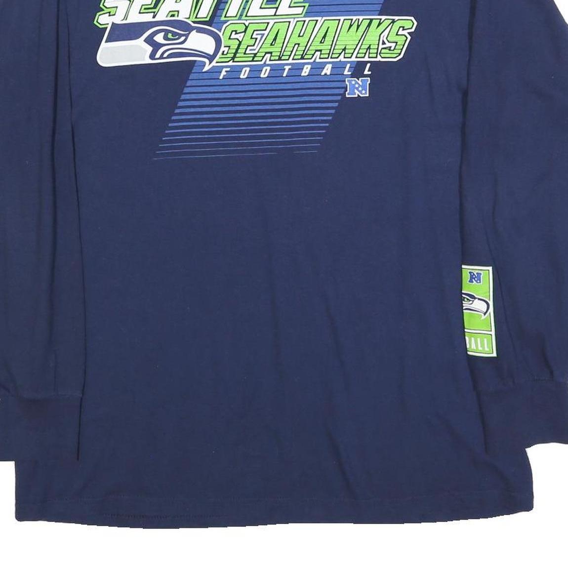 NFL Mens Blue Seattle Seahawks Long Sleeve Crew Neck Graphic T-Shirt L