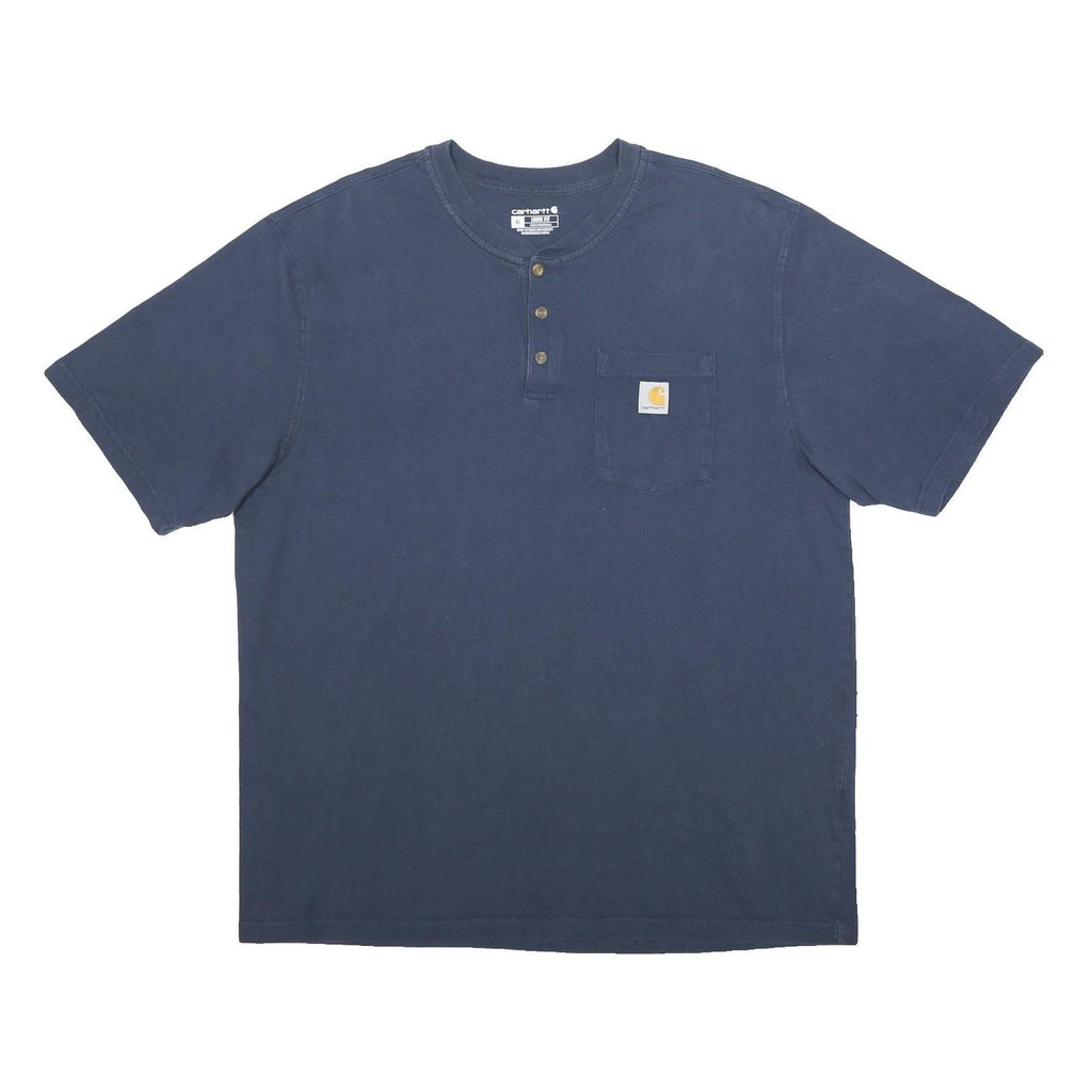 CARHARTT Mens Blue Henley T-Shirt XL Short Sleeve Round Neck Pocket Casual