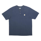 CARHARTT Mens Blue Henley T-Shirt XL Short Sleeve Round Neck Pocket Casual