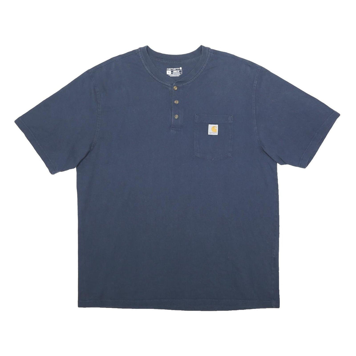 CARHARTT Mens Blue Henley T-Shirt XL Short Sleeve Round Neck Pocket Casual