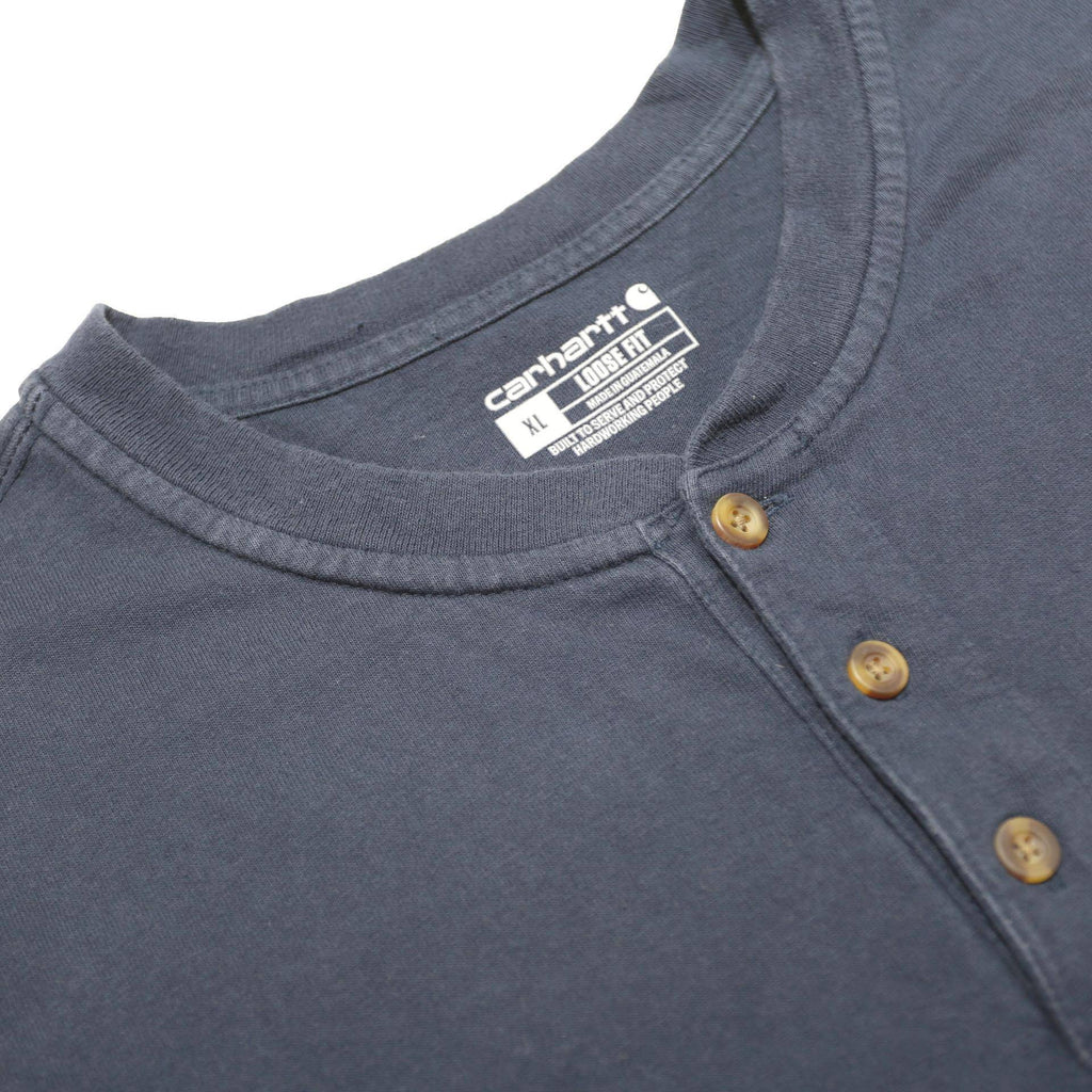 CARHARTT Mens Blue Henley T-Shirt XL Short Sleeve Round Neck Pocket Casual