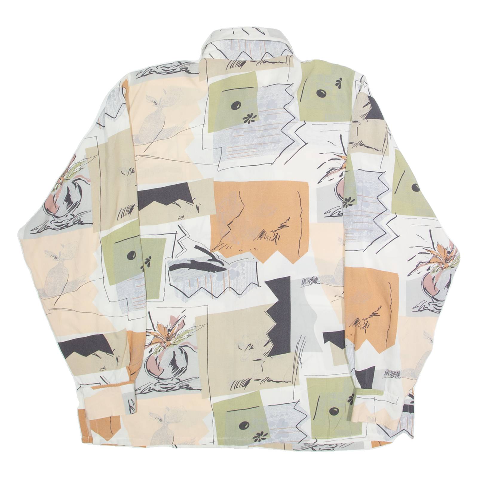 CV Womens Printed Blouse Beige Collared Long Sleeve Floral XL