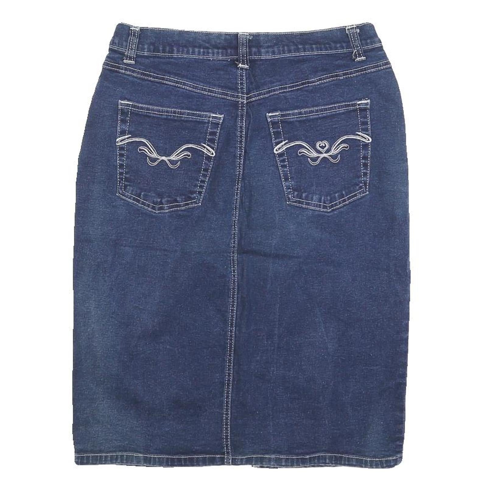 ANGELS Womens Blue Denim Pencil Knee Length Cotton Blend Skirt S Stylish Casual