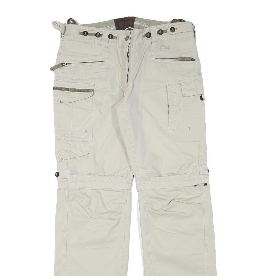 NAPAPIJRI Womens Beige Cargo Regular Fit Straight Trousers W30 L31 Zip Cotton