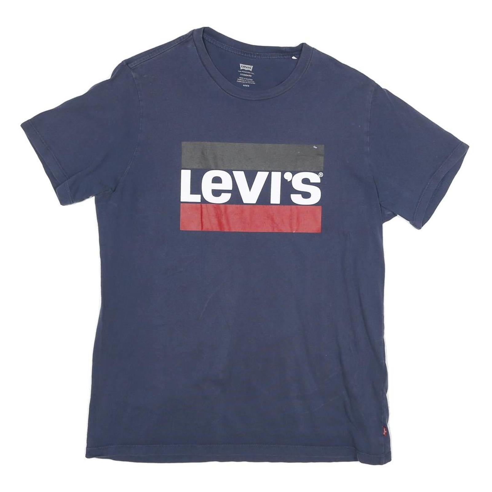 LEVI'S Mens Blue Cotton Blend Graphic T-Shirt M Short Sleeve Crew Neck Logo