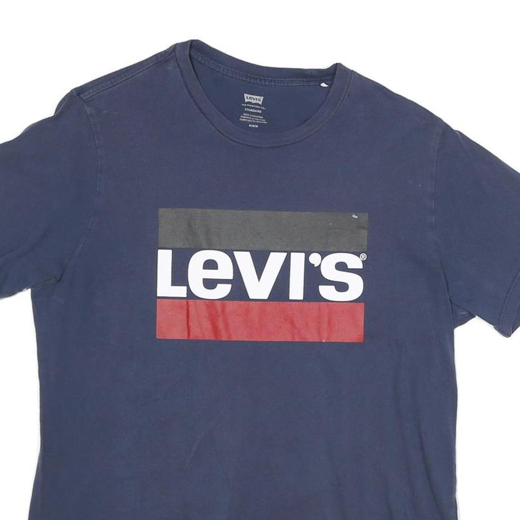 LEVI'S Mens Blue Cotton Blend Graphic T-Shirt M Short Sleeve Crew Neck Logo