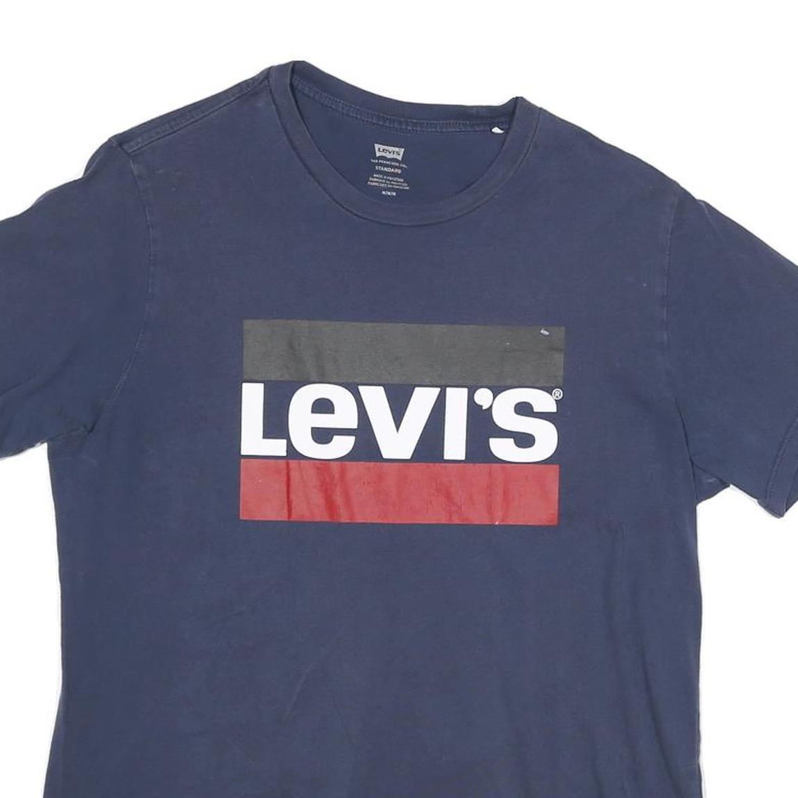 LEVI'S Mens Blue Cotton Blend Graphic T-Shirt M Short Sleeve Crew Neck Logo