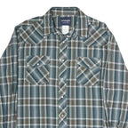 WRANGLER Mens Blue Green & Brown Plaid Western Shirt L Long Sleeve Cotton Casual