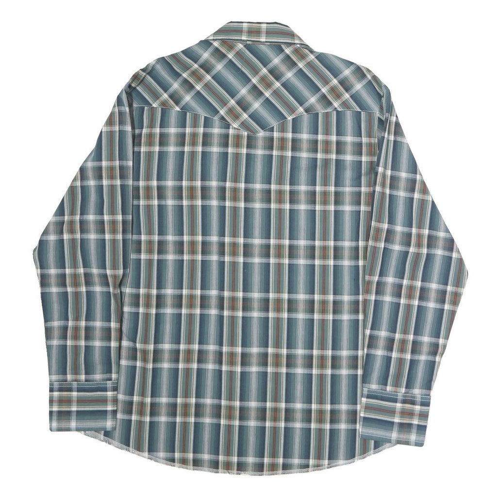 WRANGLER Mens Blue Green & Brown Plaid Western Shirt L Long Sleeve Cotton Casual