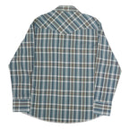 WRANGLER Mens Blue Green & Brown Plaid Western Shirt L Long Sleeve Cotton Casual