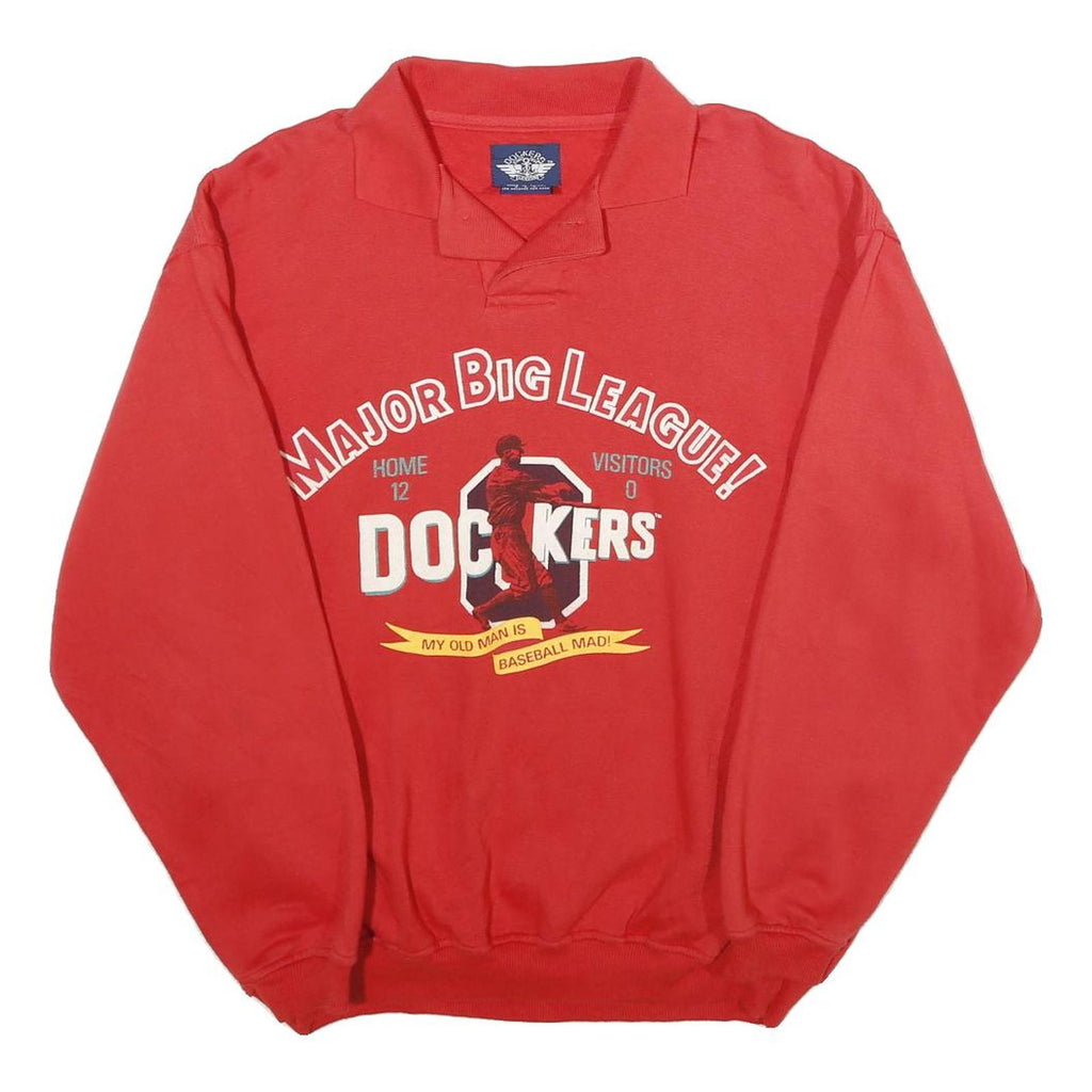 DOCKERS Mens Red Major Big League Polo Collar S Baseball Sweatshirt