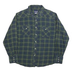 WRANGLER Mens Green & Blue Checked Shirt L Cotton Blend Casual Long Sleeve