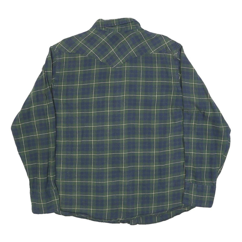 WRANGLER Mens Green & Blue Checked Shirt L Cotton Blend Casual Long Sleeve