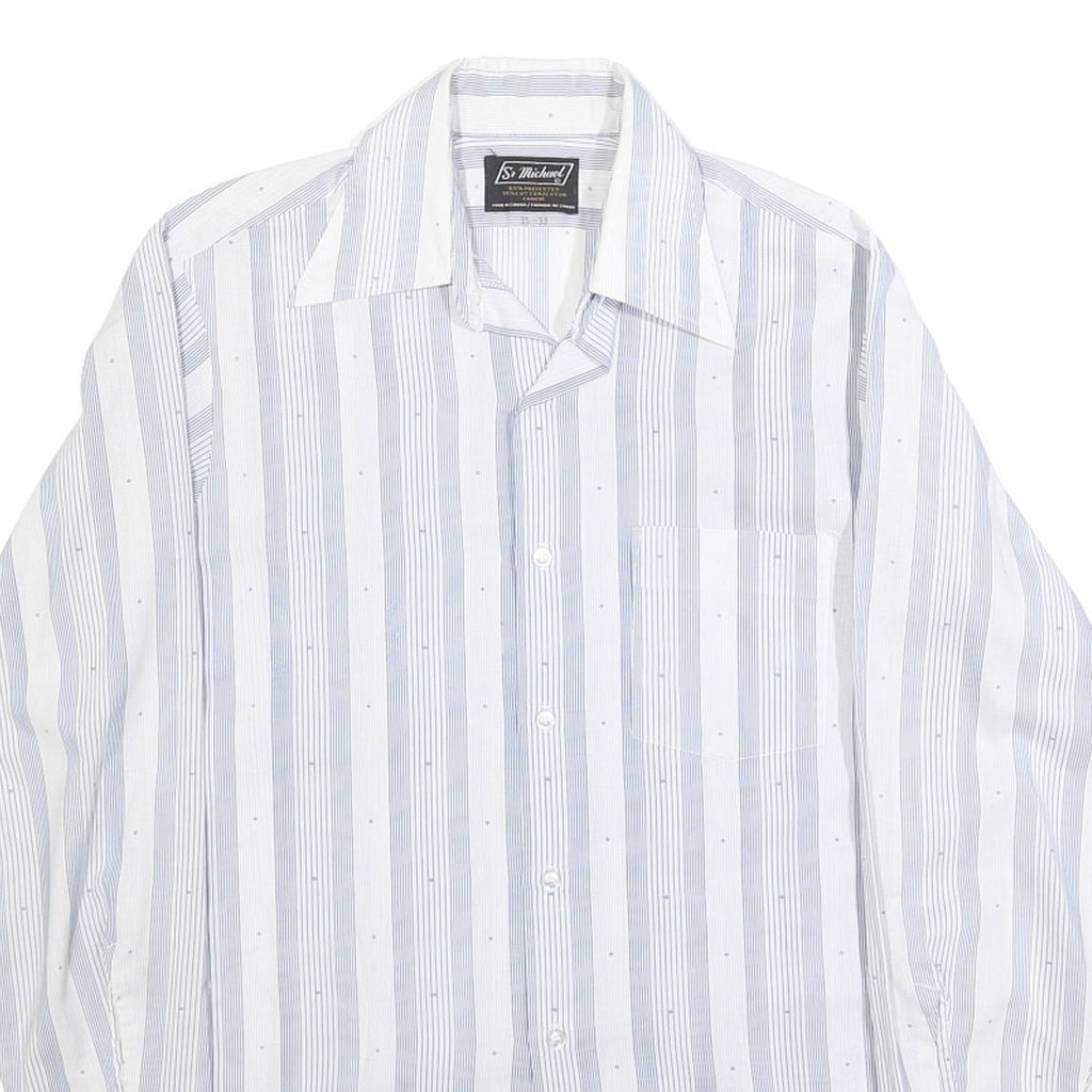 ST MICHAEL Mens Blue & White Striped Shirt M Cotton Blend Classic Fit