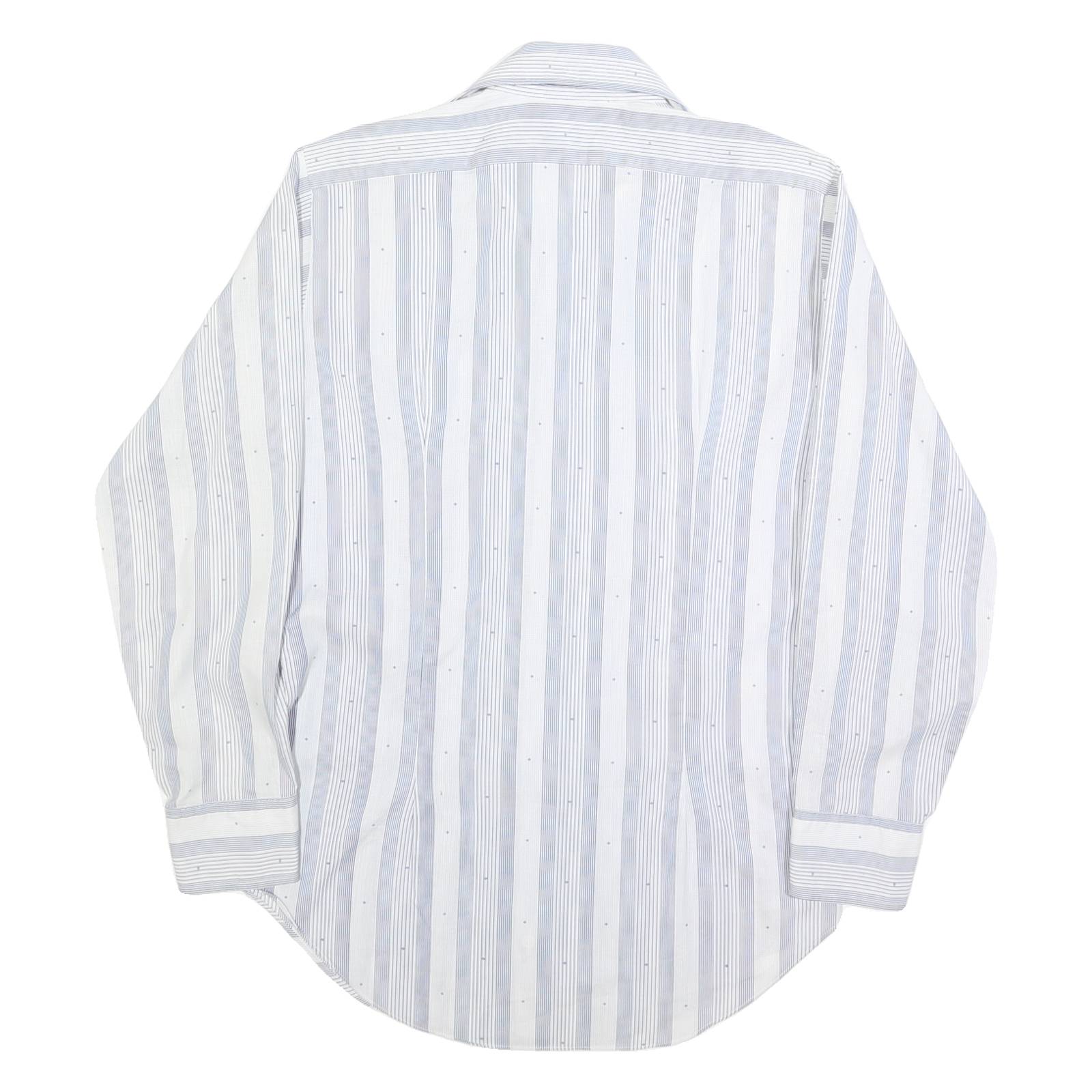 ST MICHAEL Mens Blue & White Striped Shirt M Cotton Blend Classic Fit