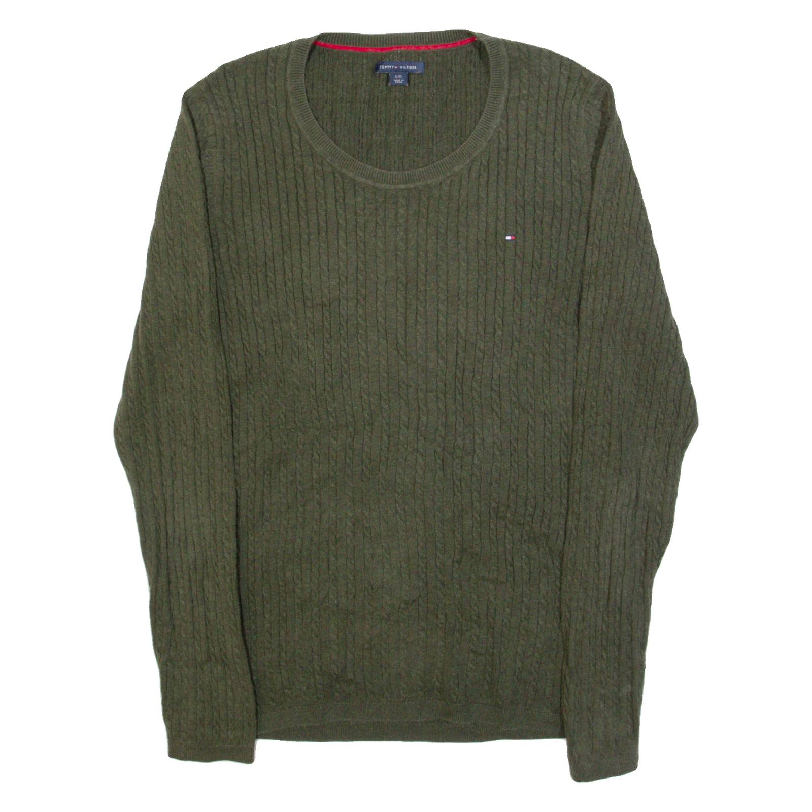 TOMMY HILFIGER Womens Jumper Green Cable Knit L