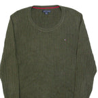 TOMMY HILFIGER Womens Jumper Green Cable Knit L