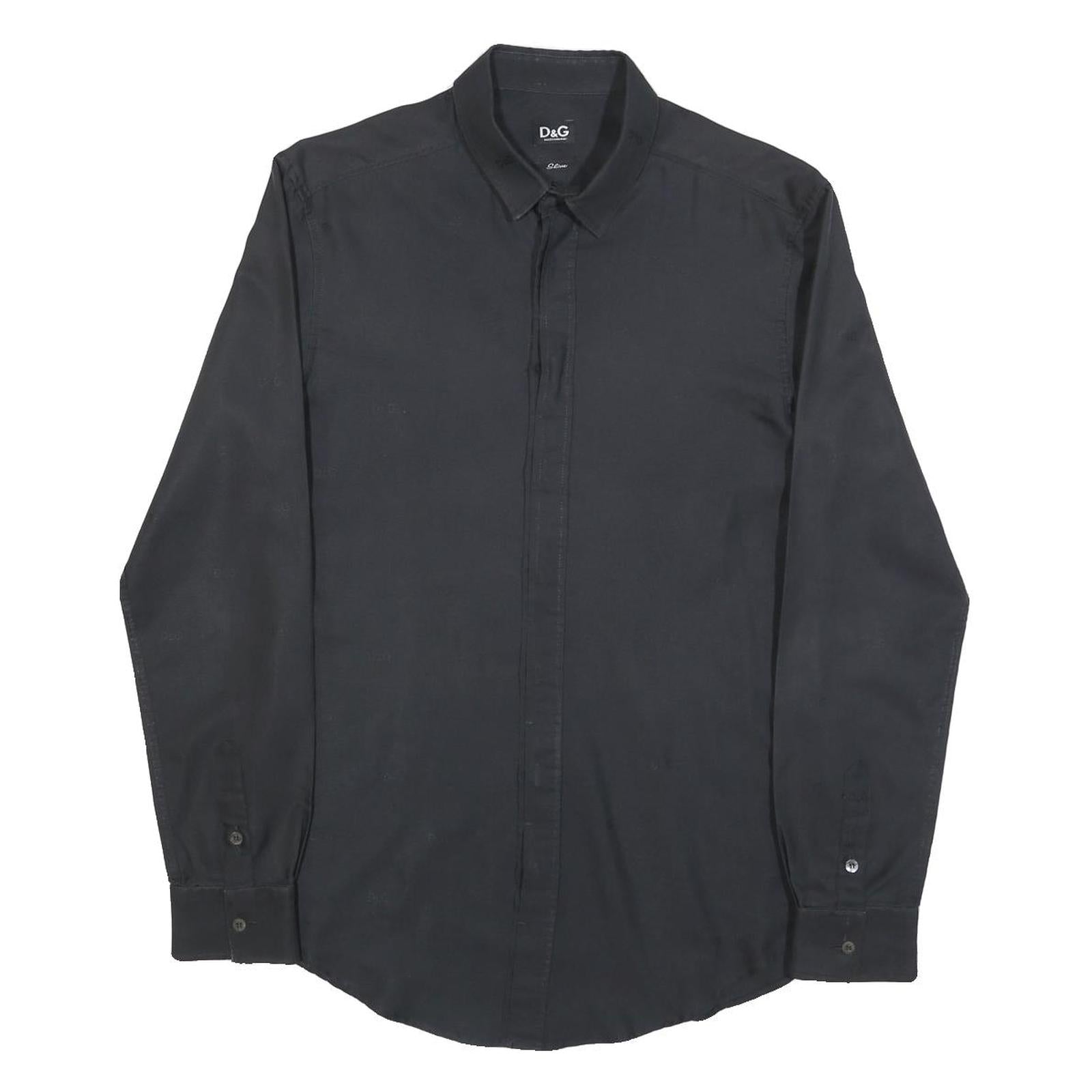 DOLCE & GABBANA Mens Black Plain Shirt S Long Sleeve Luxury Button Collar