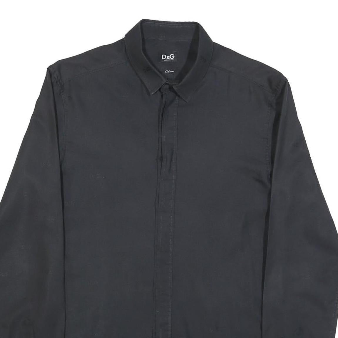 DOLCE & GABBANA Mens Black Plain Shirt S Long Sleeve Luxury Button Collar