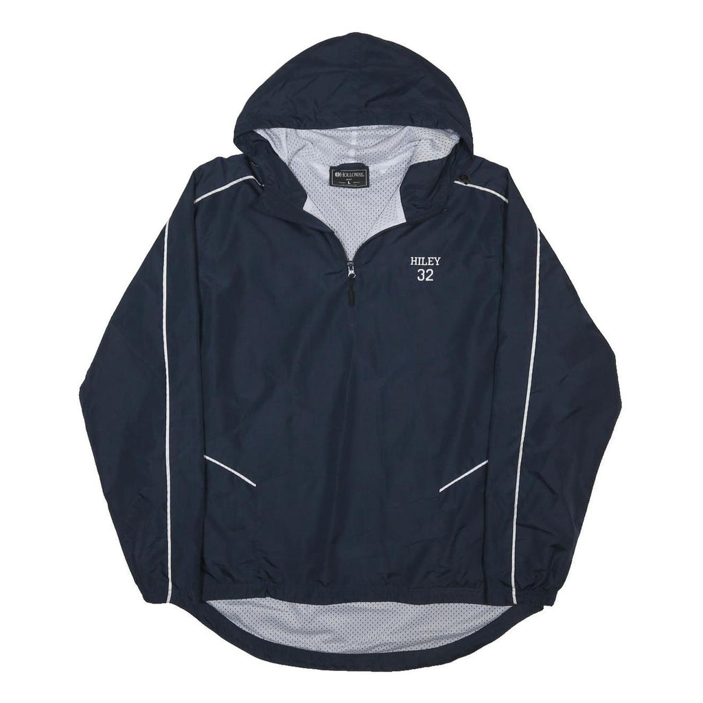 HOLLOWAY Mens Navy Blue Windbreaker Jacket L Polyester Blend Plain Lightweight
