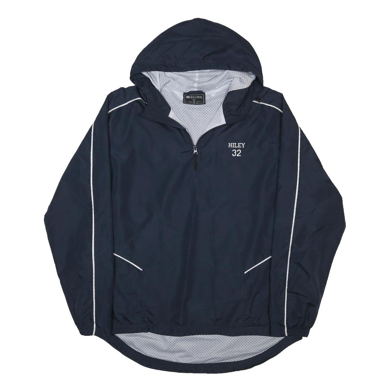 HOLLOWAY Mens Navy Blue Windbreaker Jacket L Polyester Blend Plain Lightweight