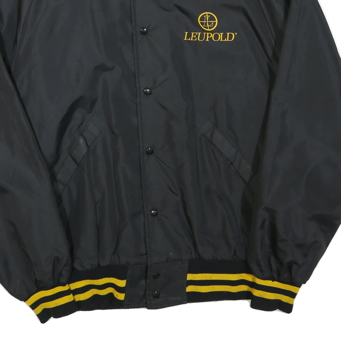 PLA-JAC Mens Black & Yellow Leupold Button Jacket XL Polyester Blend Varsity