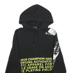 CHAMPION Mens Black Hoodie S Cotton Blend Pullover Logo Print Drawstring Hood