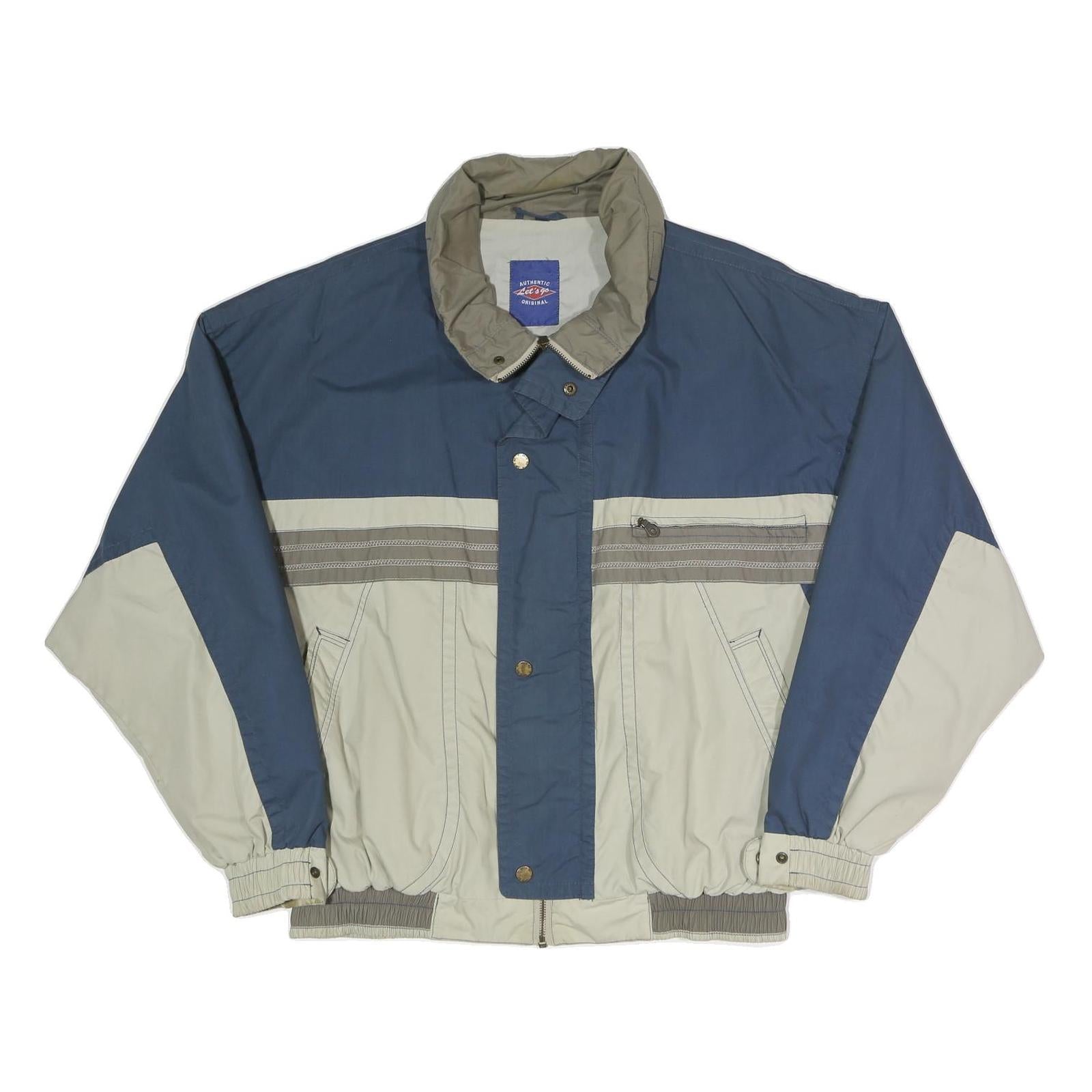 Mens Blue & Cream Colourblock Zip Polyester Blend Jacket XL Outdoor Casual Wear