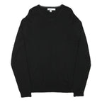CALVIN KLEIN Mens Black Plain V-Neck Basic Knit Jumper L Cotton Blend Soft