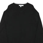 CALVIN KLEIN Mens Black Plain V-Neck Basic Knit Jumper L Cotton Blend Soft