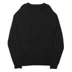 CALVIN KLEIN Mens Black Plain V-Neck Basic Knit Jumper L Cotton Blend Soft