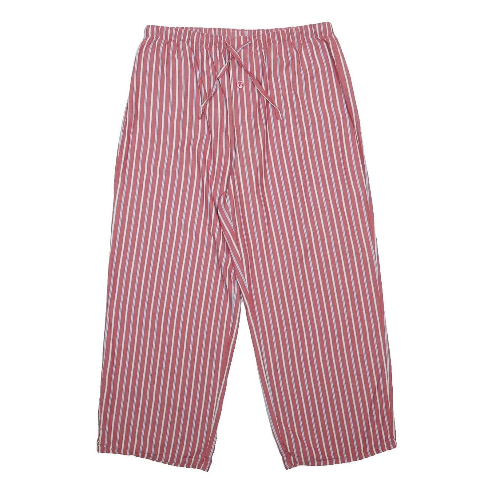 M&S Womens Cotton Loose Red & White Striped Trousers W30 L26 Casual Comfortable
