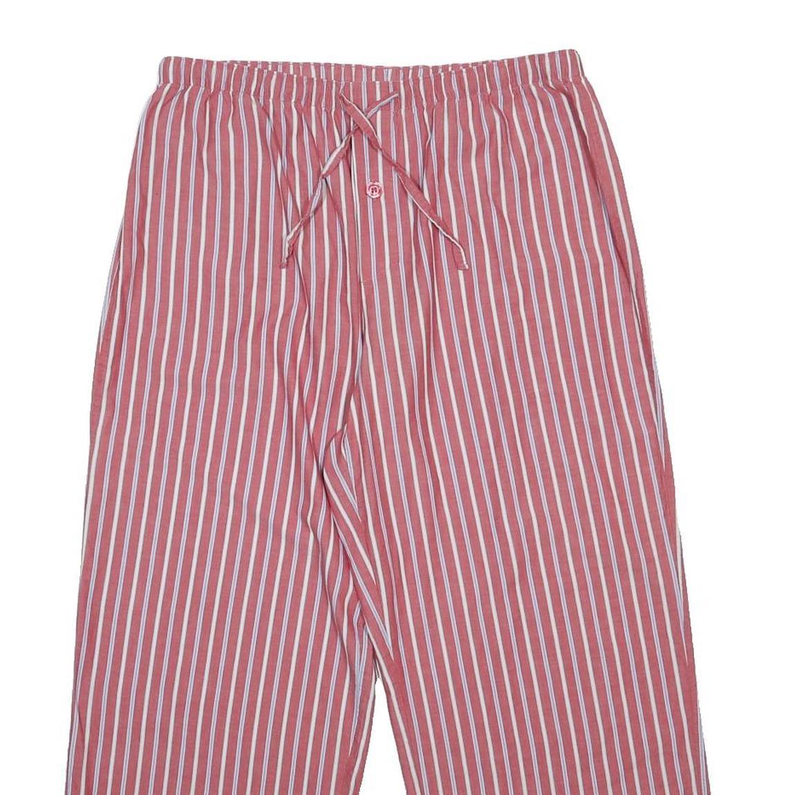 M&S Womens Cotton Loose Red & White Striped Trousers W30 L26 Casual Comfortable